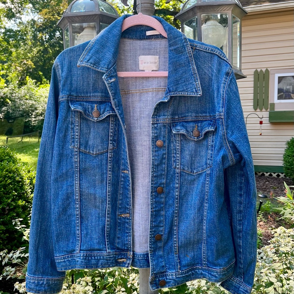 Erin London button down jacket, medium denim, copper buttons